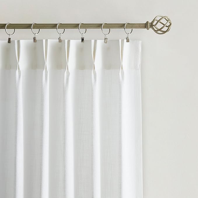 Vision Home White Pinch Pleated Semi Sheer Curtains Textured Light Filtering Window Curtains 120 inch for Living Room Bedroom Patio Rayon Blended Pinch Pleat Drapes with Hooks 1 Panel 10ft 60"Wx120"L