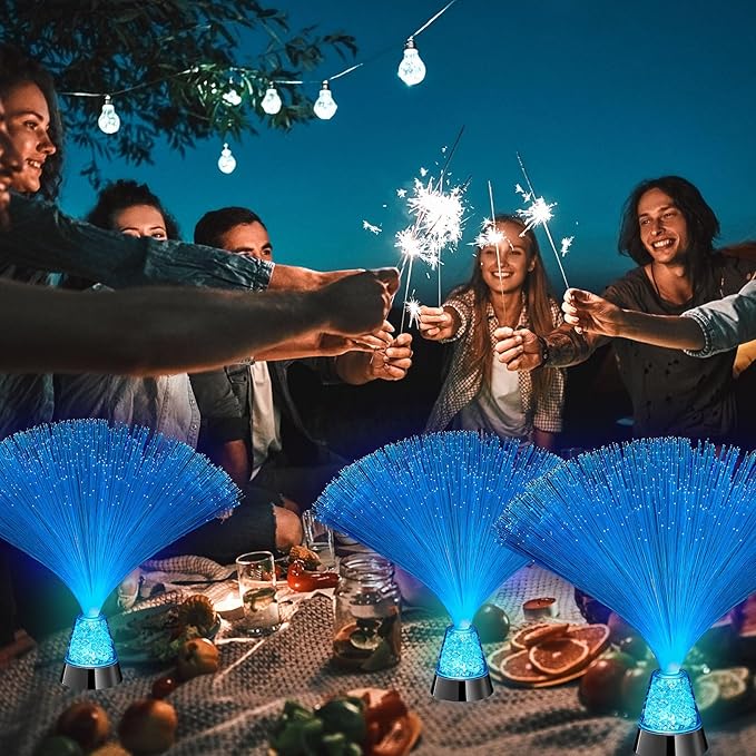 Patelai 10 Pcs LED Fiber Optic Lamp Color Changing Fiber Optic Night Light with Multicolor Glow Decorative Table Centerpiece for Sensory Bedroom Halloween Party Holiday Decorations (Novel,Blue)