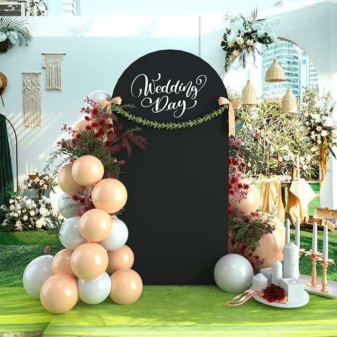 bricia Wedding Arch Backdrop Stand Cover, 6FT Double Sided Stretchy Arch Cover Fitted Wedding Birthday Party Banquet Decoration (Black 72''Lx31.2''W)