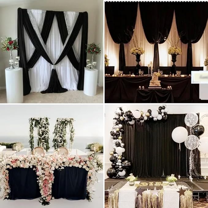 4 Panels Wedding Arch Draping Fabric 28 x 20Ft Chiffon Wedding Arch Drapes Chiffon Fabric Drape Sheer Backdrop Curtain for Weddings Party Ceremony Birthday Reception Swag Backdrop Ceiling Décor(Black)