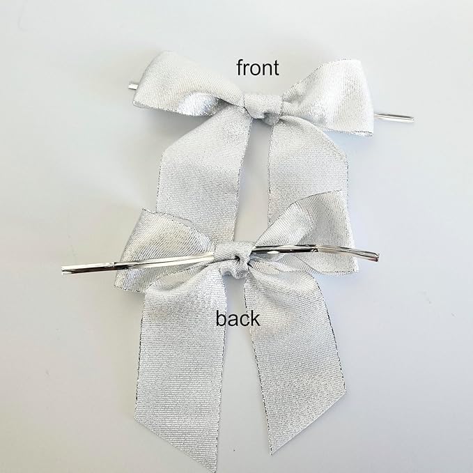 36pcs 4-1/2" Metallic Silver Glitter Ribbon Bows with Twist Ties for Gift Wrapping Packing Christmas Big Bows for Thanks Giving Giant Twist Tie Bows for Holiday Decoration (Silver)