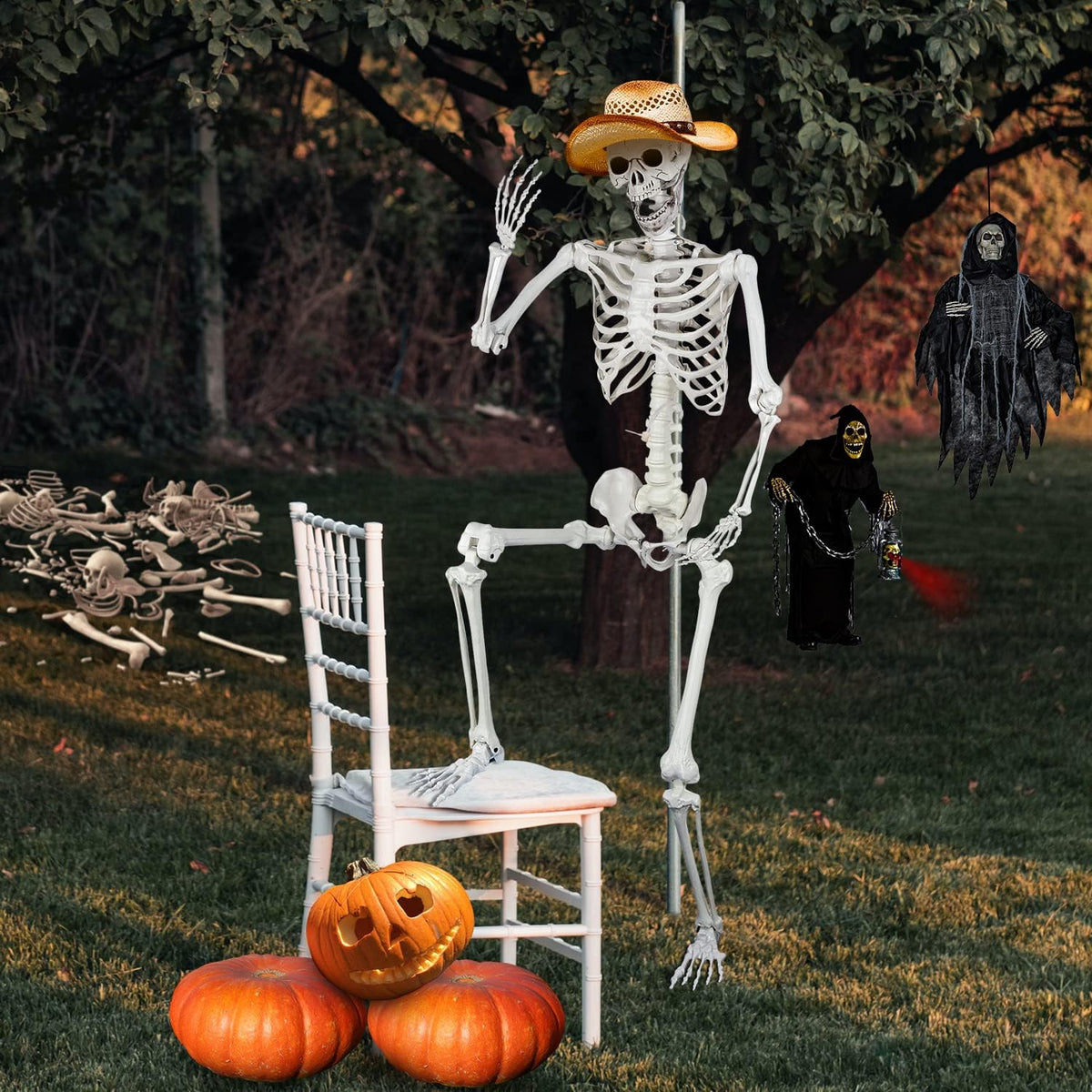 5.4ft Posable Halloween Skeleton - Full Body Life Size Skeleton Bones with Mo...