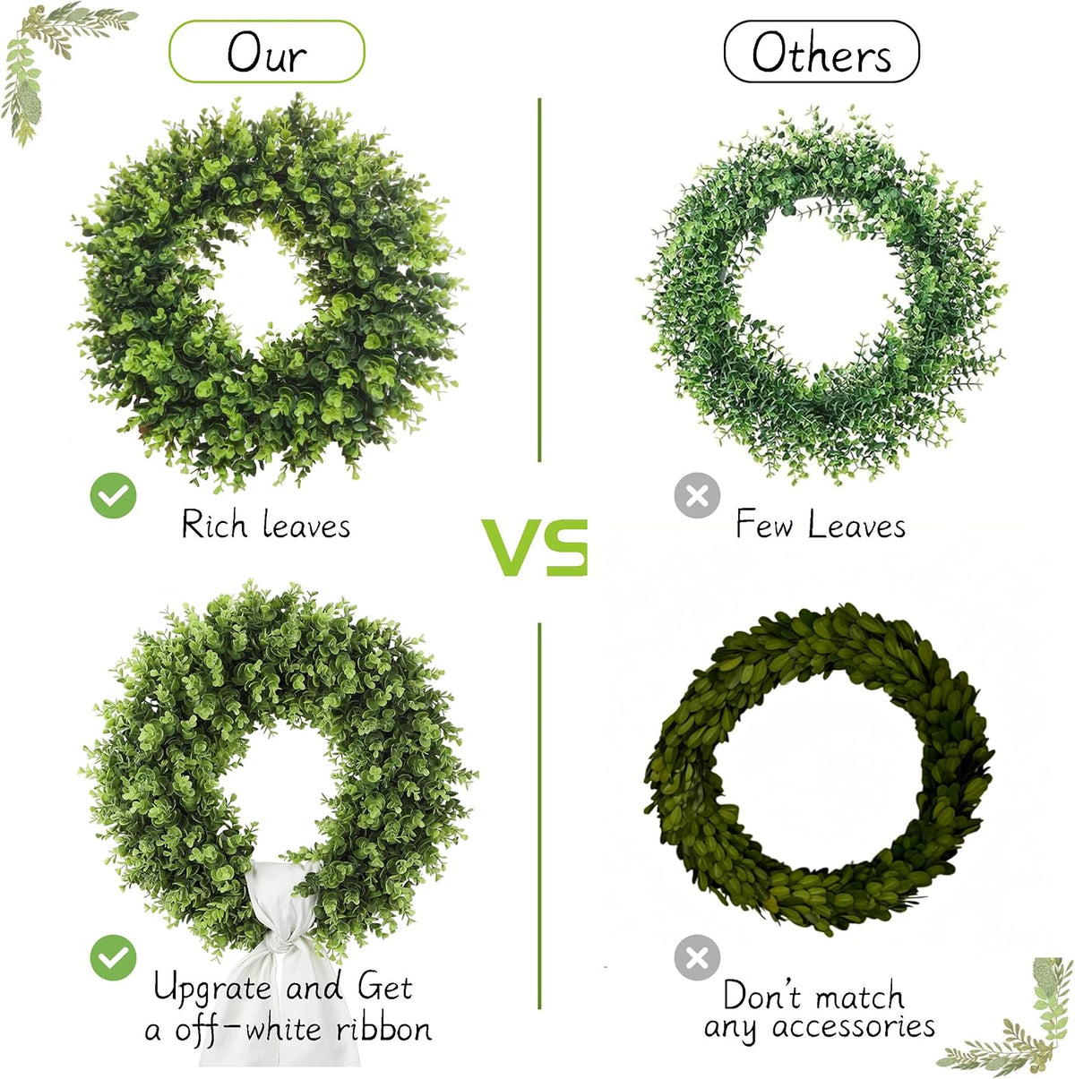boxwood wreaths for front door artificial green spring showing dimensions