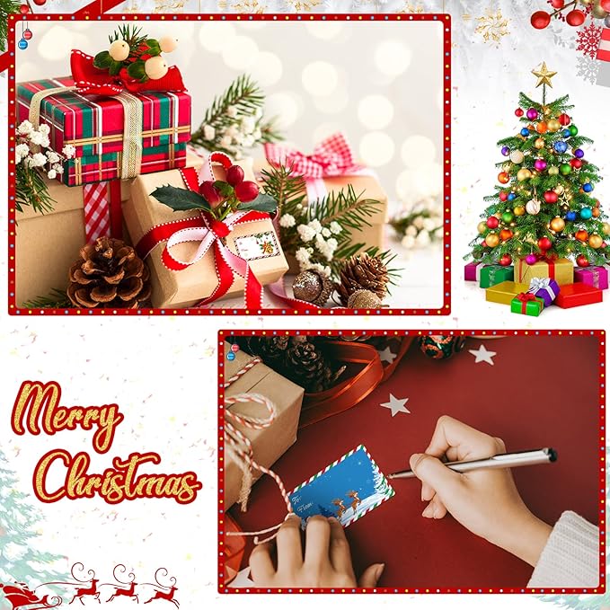 Zonon 720 Pieces Self Adhesive Christmas Gift Tag Xmas Kraft Name Tags Natural Kraft Xmas Stickers Paper Tags Labels for Christmas Decoration(Cute Style)