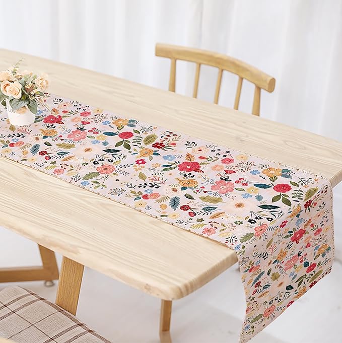 OYIMUA Boho Floral Summer Table Runner 13 x 72 Inches Colorful Flower Runners for Tables Rustic Spring Decorations for Home Indoor Outdoor Party Decor