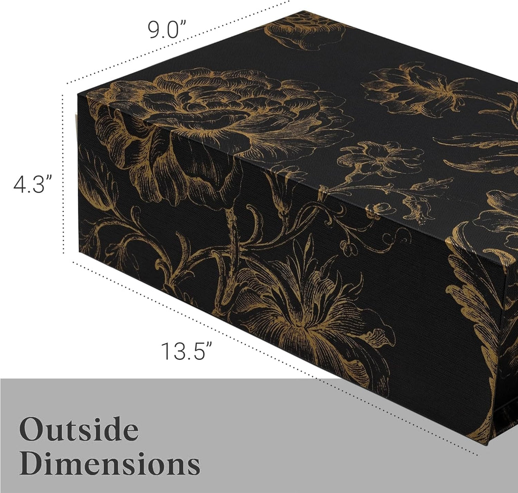 Sorarto Luxury Keepsake Gift Box | Black Gold Floral Decorative Boxes with Magnetic Lids for Presents, Wedding Memory Box, and Bridal Gifts. 13.5" x 9" x 4.3"