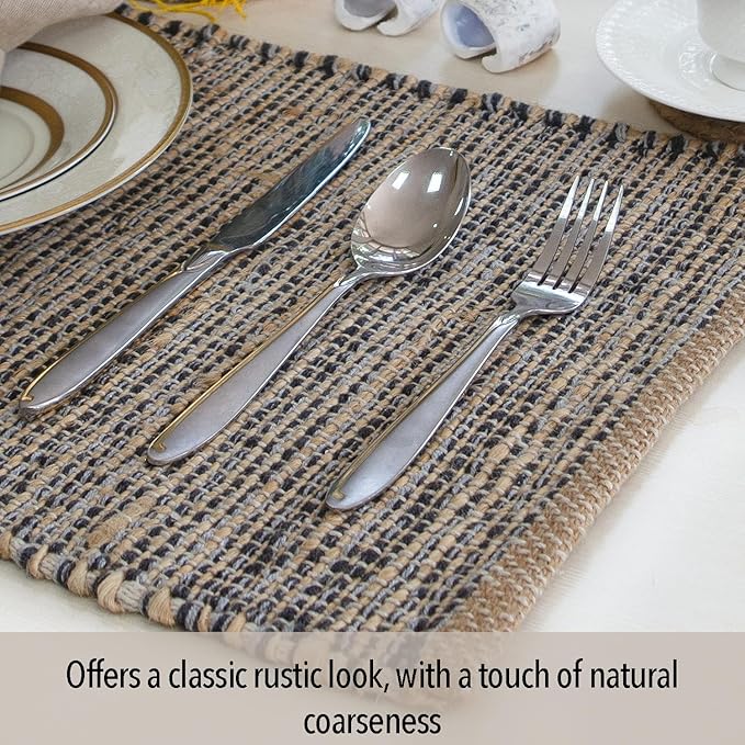 Chardin Home Natural Jute & Grey Placemats, Set of 4 – Rustic Handmade Boho Table Mats, 13x19 Inch Dining Table Placemats for Kitchen, Everyday Meals, Holidays, Farmhouse or Modern Table Décor