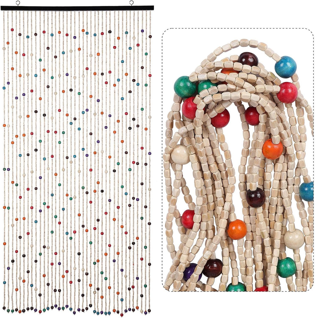 anminy bamboo wood beaded curtain, handmade colorful 38, main product view