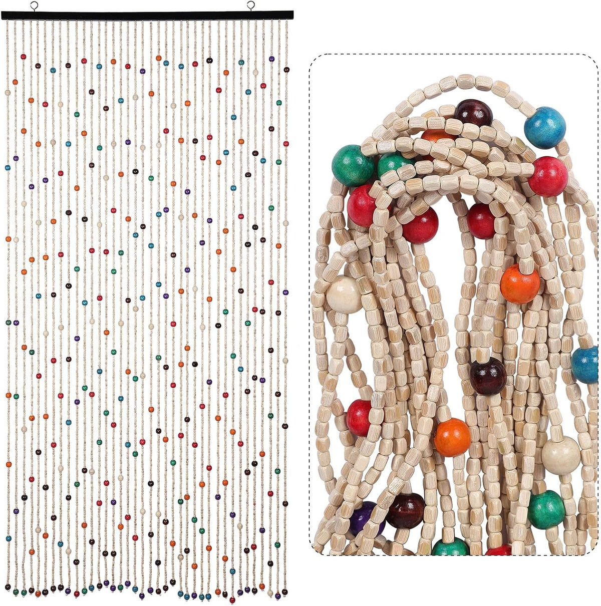 anminy bamboo wood beaded curtain, handmade colorful 38, main product view