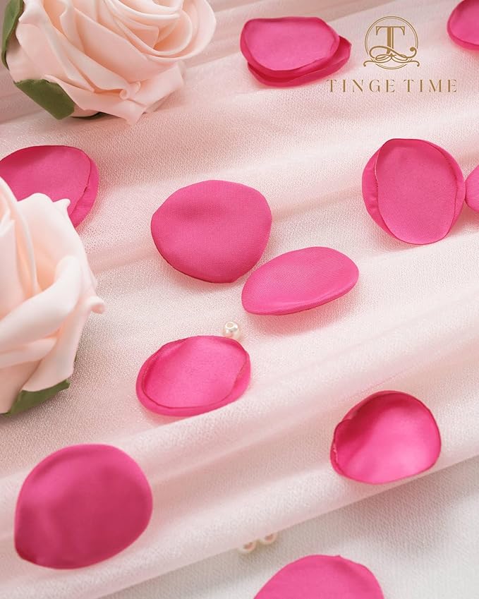 TINGE TIME Silk Flower Petals for Wedding Decoration - 200pcs Fake Rose Petals for Bridal Showers & Parties - Hot Pink