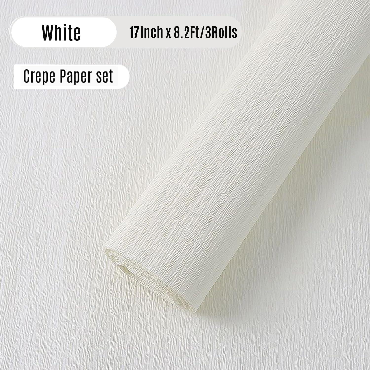 VNAKER White Crepe Paper Rolls, 17 Inch x 98 Inch, 3 Rolls - Heavy Duty, for Flowers, Mother's Day, Valentine's Day, Birthdays, Weddings, DIY