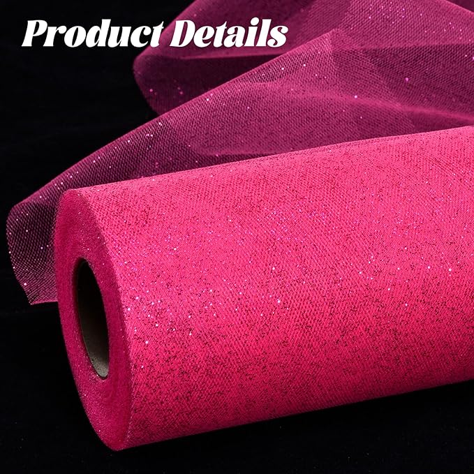 Glitter Tulle Rolls 6” by 50 Yards Sparkle Tulle Fabric Ribbon Sequin Tulle Netting Rolls for DIY Tutu Skirt Wedding Birthday Party Decoration (Fuchsia)