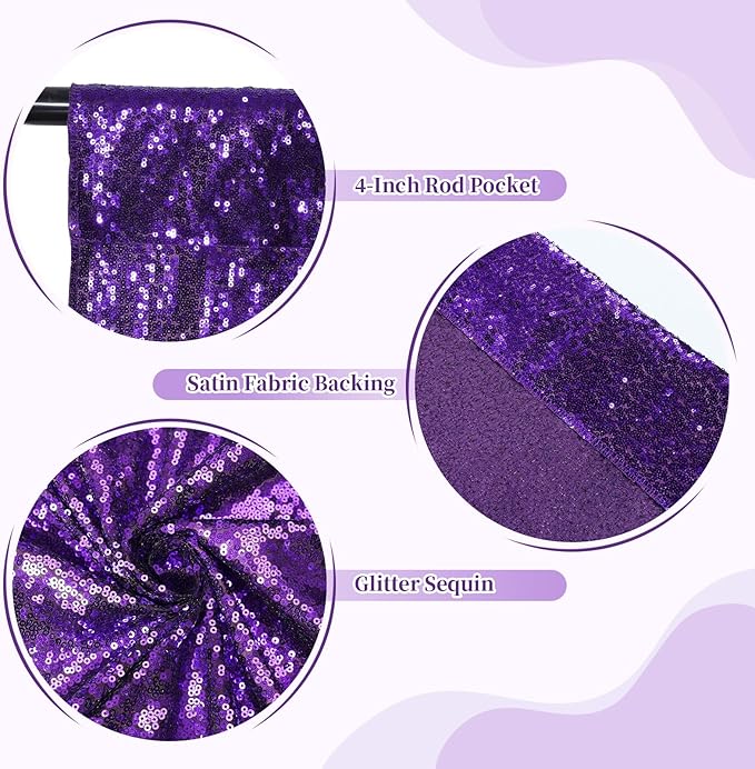 SquarePie Sequin Backdrop Less Transparent Background Sparkly Curtain for Wedding Halloween Party 8FT x 8FT Purple