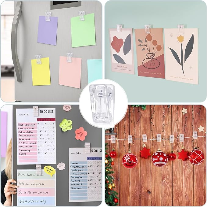 50 Pcs Self Adhesive Clips,Wall Clips for Hanging,Sticky Clips Tapestry Clips Photo Picture Poster Clips Plastic Spring Clips Hanging for Paper Tapestry Hangers Home and Office Christmas Decor(Clear)