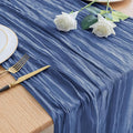 Asee'm Cheesecloth Table Runner 120 Inches Blue Boho Gauze Cheese Cloth Runner 10FT Rustic Sheer Dining Table Runners for Fall Thanksgiving Wedding Baby Shower Centerpiece Decoration