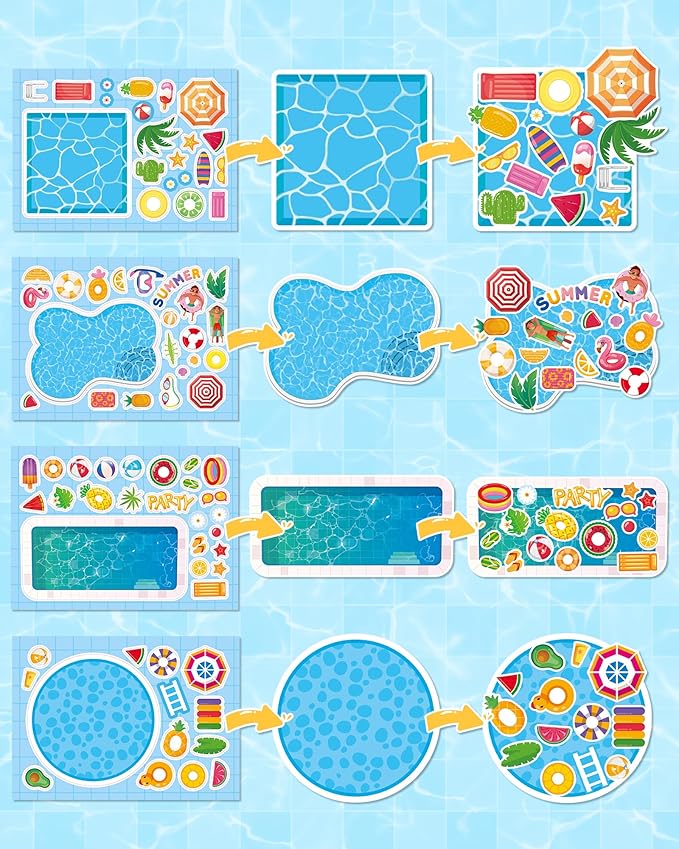 Aowplc 32 Sheets Make‑a‑Pool Stickers for Kids – Mix & Match Craft Kit – Summer Party Favors & Activities