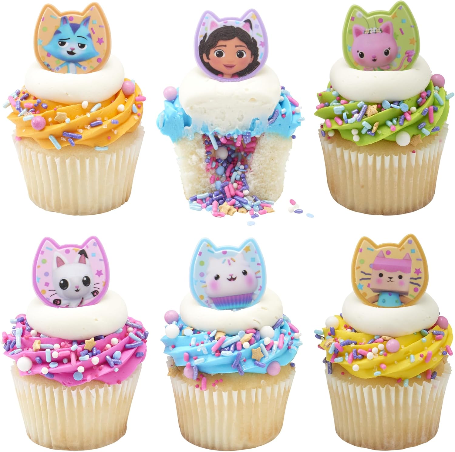 DecoPac DreamWorks Gabby's Dollhouse Rings, 24 Cupcake Decorations Featuring Gabby, Pandy Paws, Irresistible Kitty Characters, and Super Fun Adventures! - 24 Pack