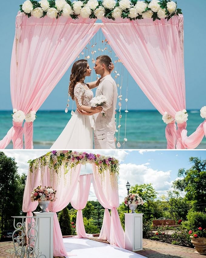 4 Panels Wedding Arch Draping Fabric 28" x 20Ft Wedding Arch Drapes Chiffon Fabric Drape Sheer Backdrop Curtain for Nuptials Birthday Party Swag Ceremony Arbor Drapery Reception Ceiling Decor(Pink)