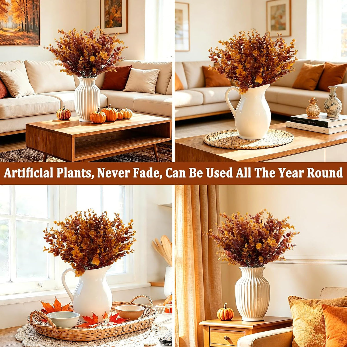 12 bundles artificial fall flowers for outdoors fall, side view