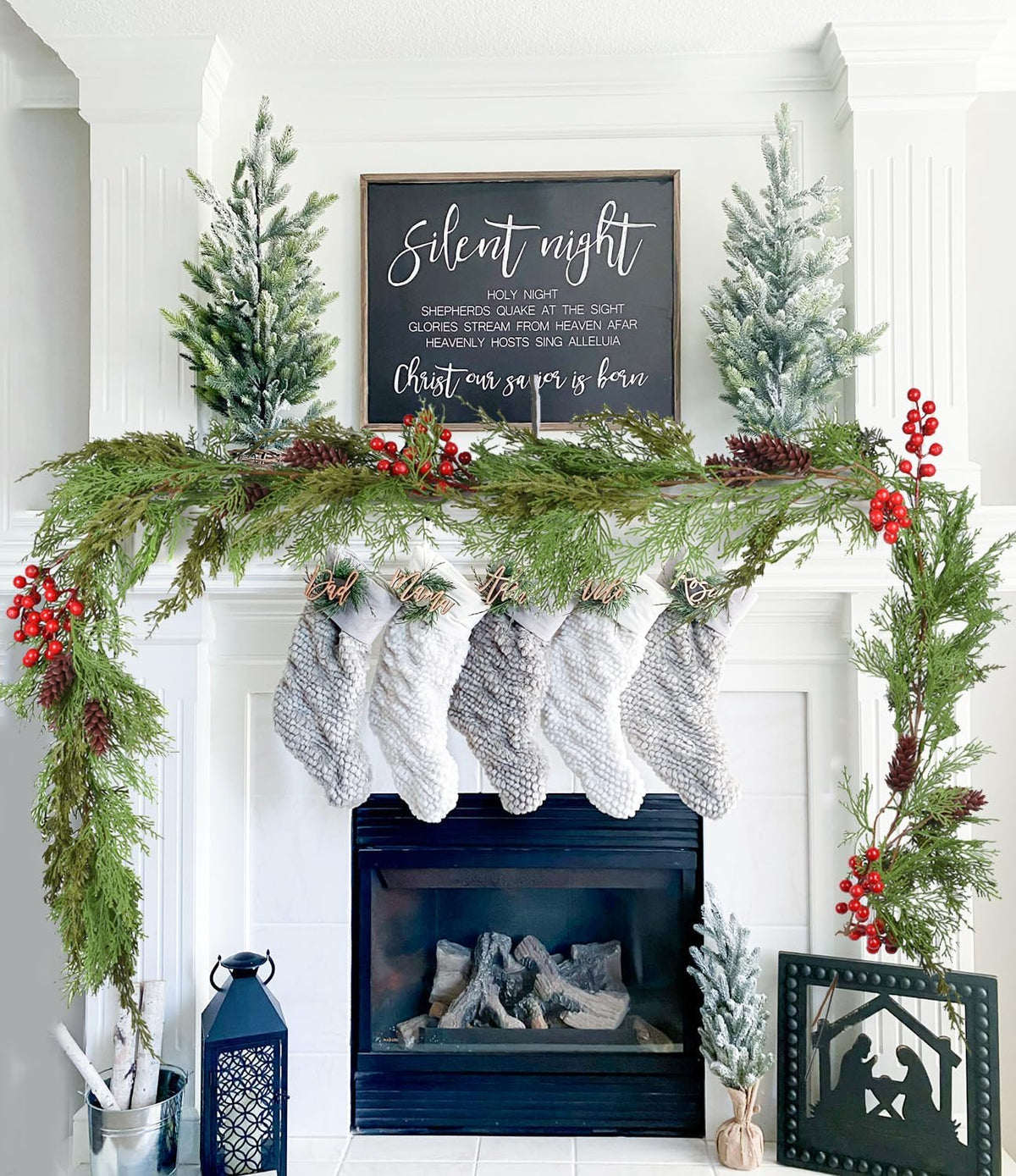 christmas pine garland, artificail greengery garland indoor outdoor showing dimensions