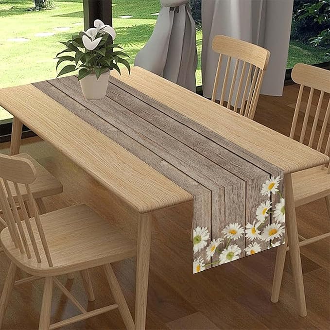Daisy Table Runner, Spring Floral Seasonal Summer Yellow Flower Rustic Farmhouse Table Center Decor for Home Kitchen Dining Patio Holiday Party Indoor Outdoor Table Decorations, 13"x90" Inch