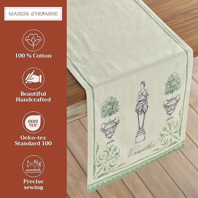 Maison d' Hermine Table Runner 100% Cotton Double Layer Table Runners 72 inches Long Decorative for Home Kitchen Dining Party Wedding Bridal Shower Spring Summer (Jardin Du Roy, 14.50" x 72")
