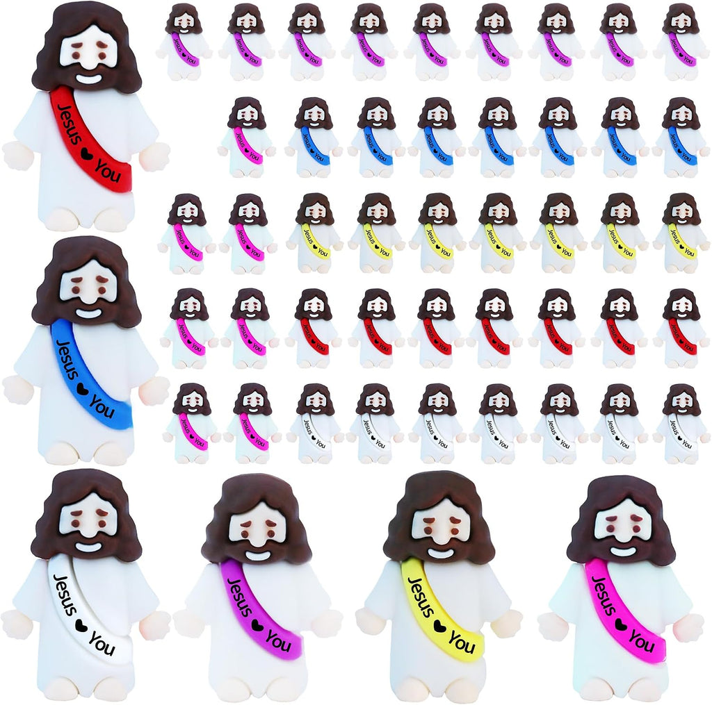 50 Pcs Little Jesus Figures– Rubber Mini Jesus Figurines in Bulk Christian Doll Tiny Baby Jesus Loves You Figures for Hide and Seek Easter Egg Fillers Egg Hunt Religious Party Favors(Mix Color 6)