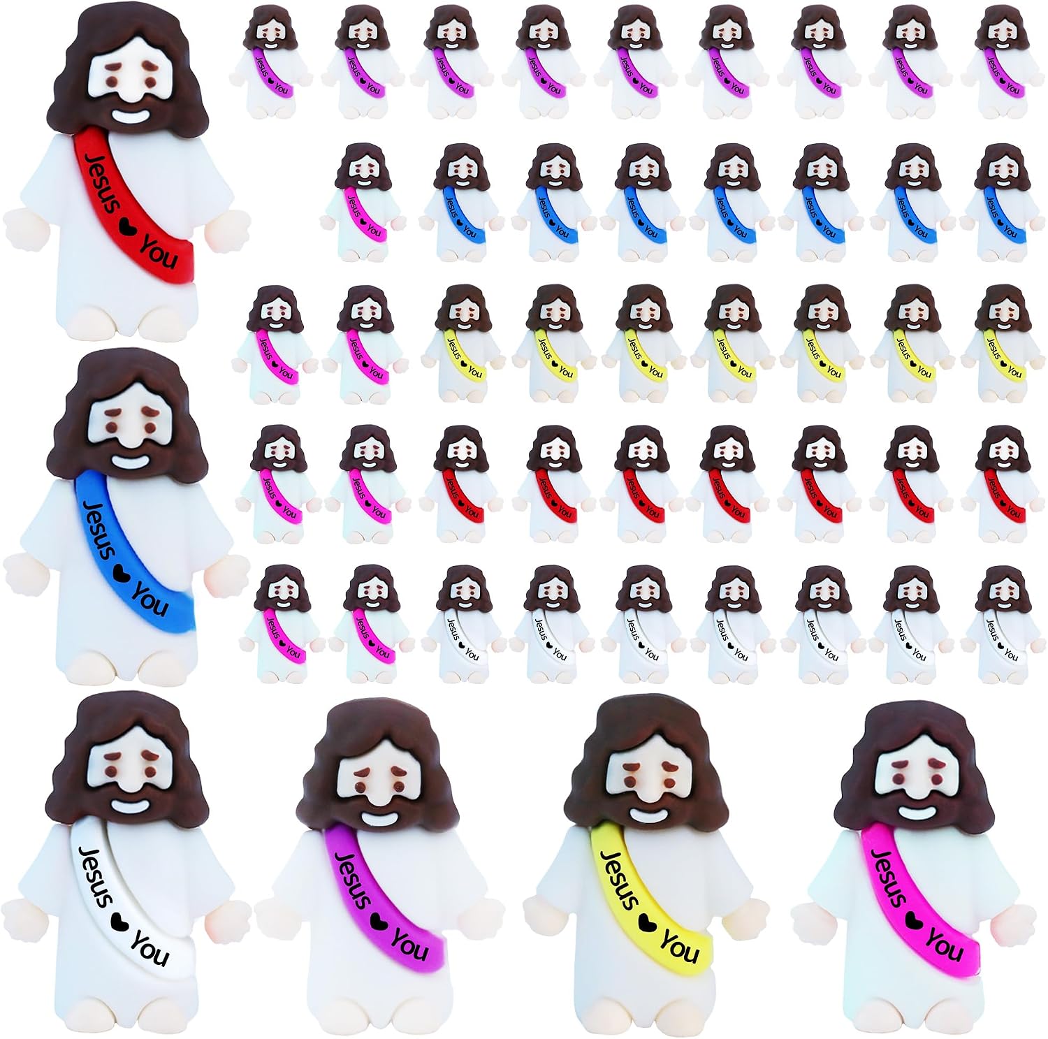 50 Pcs Little Jesus Figures– Rubber Mini Jesus Figurines in Bulk Christian Doll Tiny Baby Jesus Loves You Figures for Hide and Seek Easter Egg Fillers Egg Hunt Religious Party Favors(Mix Color 6)
