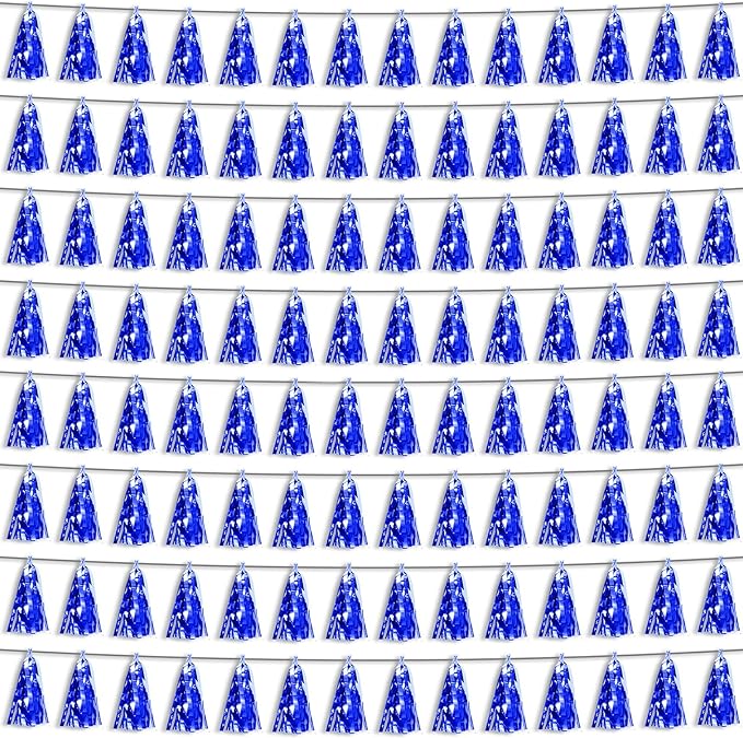 8P Blue Foil Fringe Metallic Tassel Streamers Banner Tassel Garland for Parade Floats, Bachelorette, Wedding, Birthday, Halloween, Christmas, Bridal/Baby Shower Party Decorations