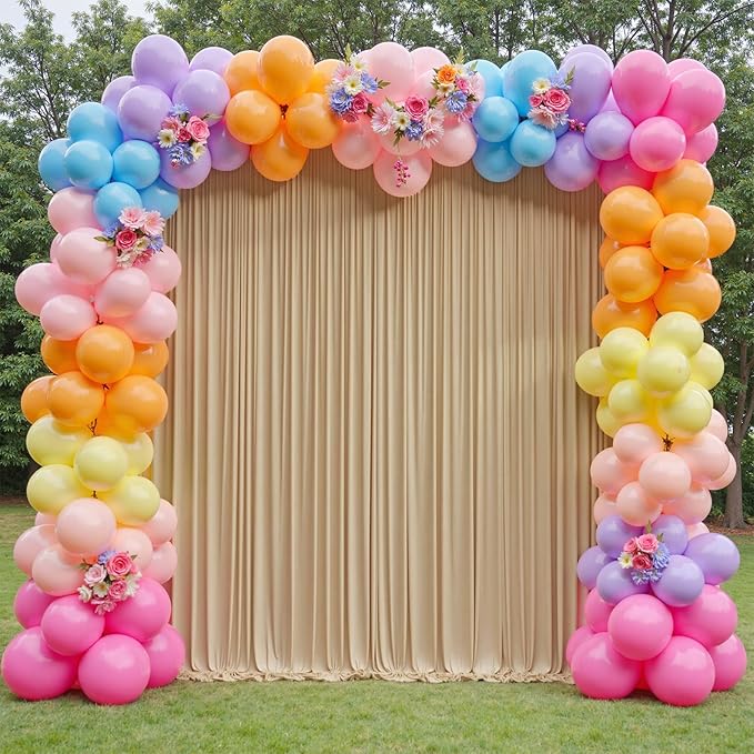 30×12 ft Wrinkle Free Beige Backdrop Curtain for Weddings Parties, 2 Panels 12ft Silky Polyester Wedding Drapes Backdrop Photo Back Drop Cloth for Birthday Baby Shower Photography Backgrounds