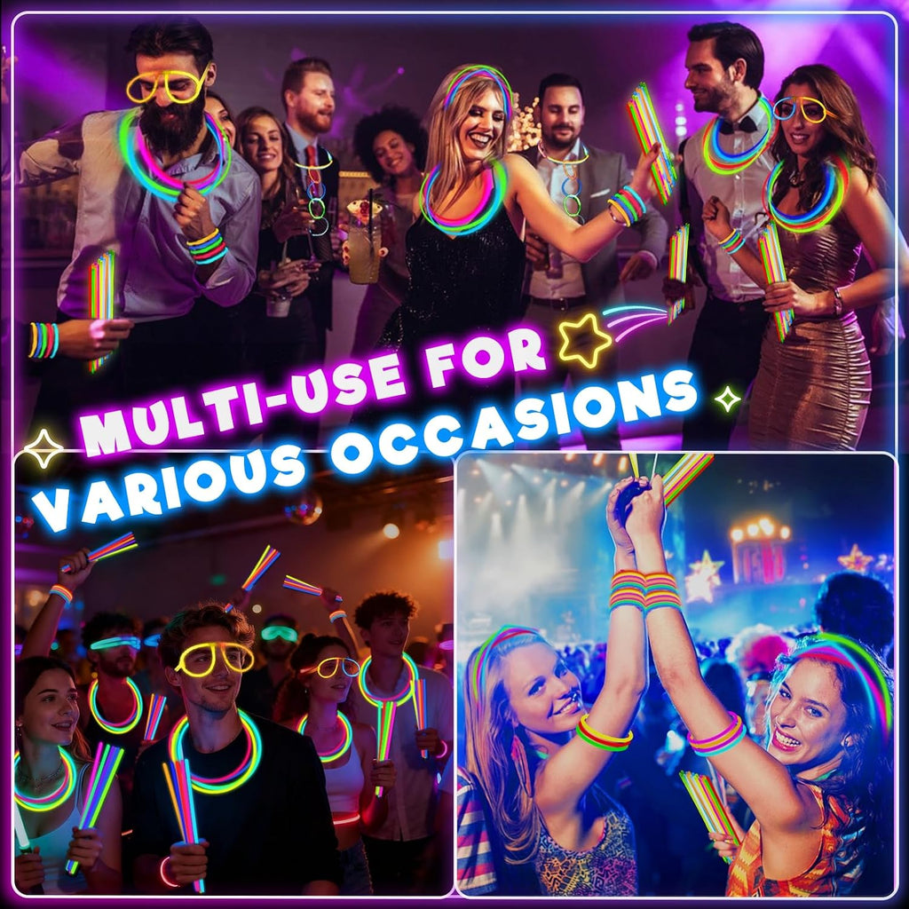 500 Pack Glow Sticks Bulk Party Pack, 8" Glow Bracelets & Necklaces with Connectors, Ultra Bright 14-Hour Glow in The Dark Party Supplies, Neon Party Favors for Birthday 4th of July Pool Party Events