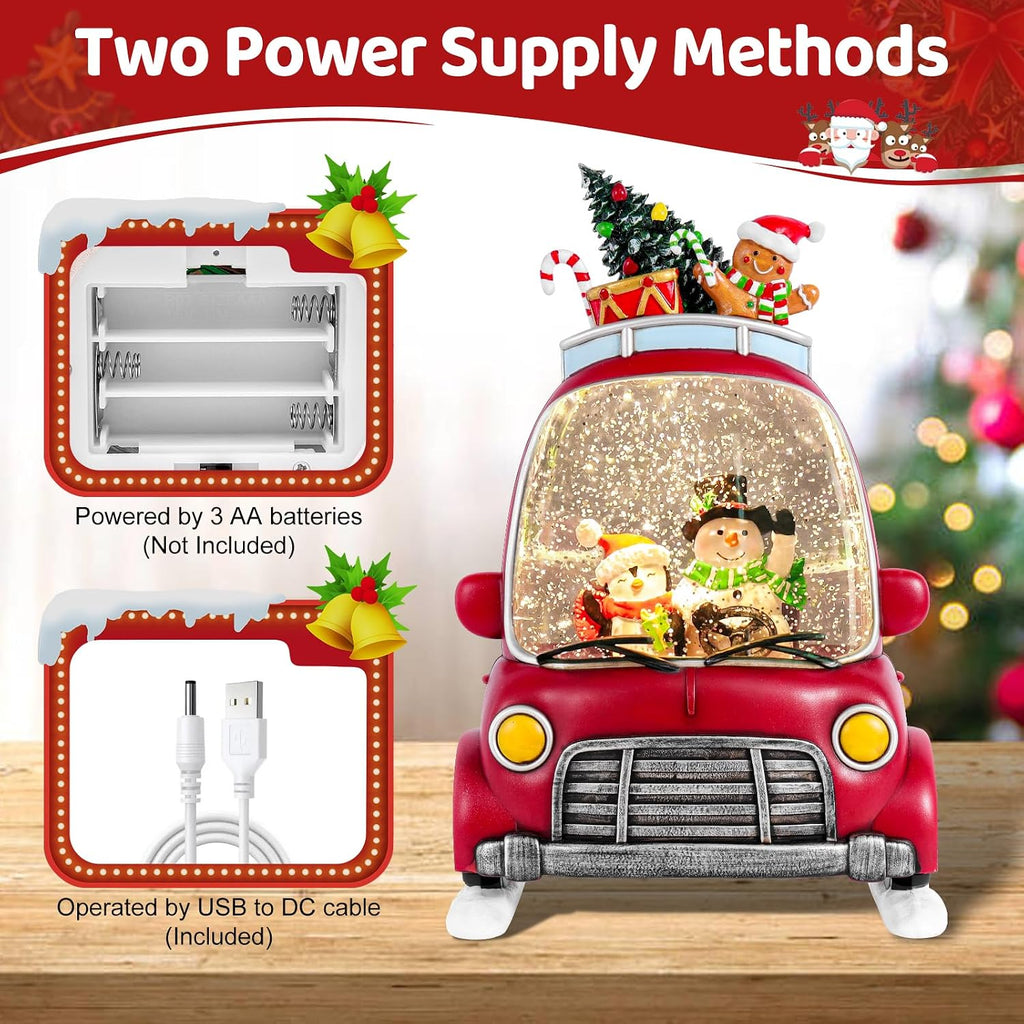 Christmas Snow Globe Lantern with 8 Holiday Music, Christmas Water Snow Globe USB/Battery Powered 6H Timer, Glitter Snowfall Snowman and Penguin Scene for Family Friends (Snowman Penguin)