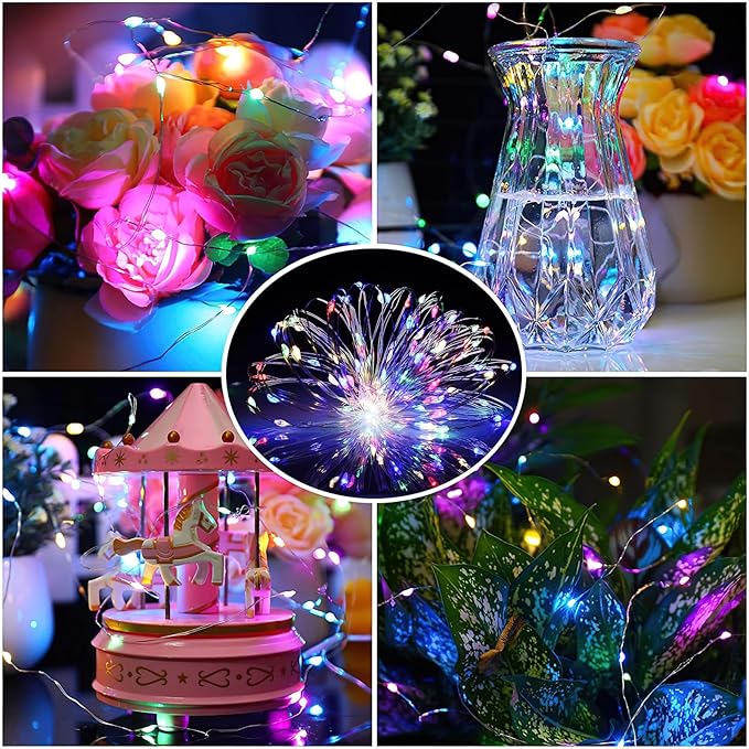 ZGWJ 12 Pack Fairy Lights Battery Operated, 7ft 20 Mini LED Fairy String Lights Silver Wire 3 Modes for DIY, Parties, Wedding, Bedroom, Halloween Christmas Decoration Mixed-Color