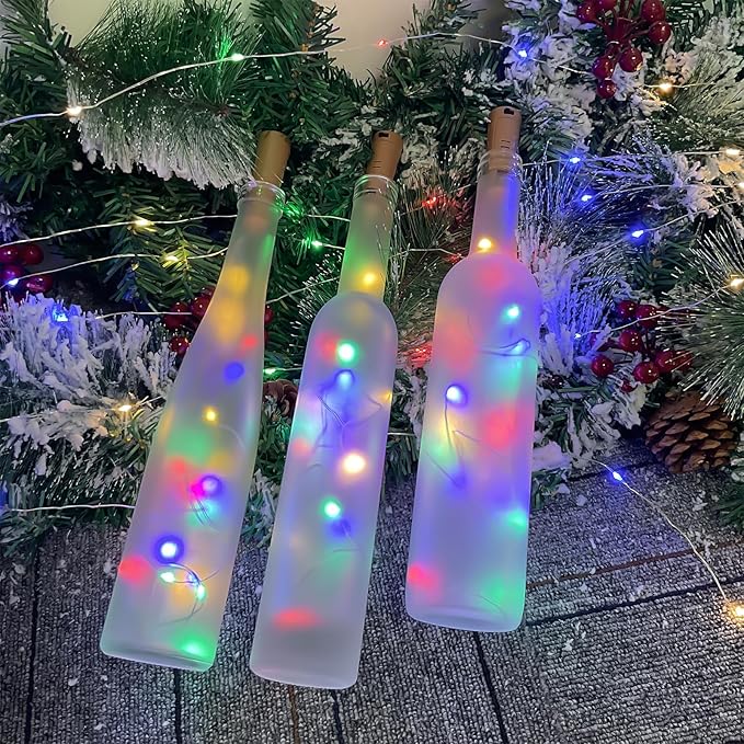Dual Battery Pack LED Bottle Lights, 6.6ft 20led Double The Lighting Time, for Indoor and Outdoor use, for Christmas,(6 Pack, Multicolour（Dual Battery Pack）)