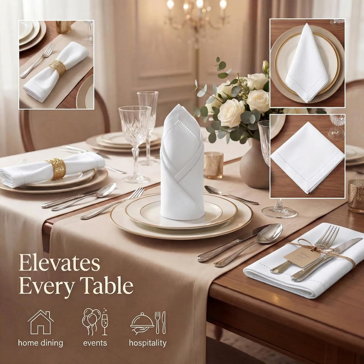 Urban Villa Cloth Napkins White Hemstitch Dinner Napkins Set of 12 (20X20) 10...