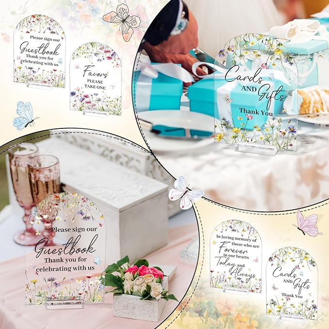 4 Pcs Flower Acrylic Wedding Signs for Ceremony and Reception Guest Book Wedding Cards and Gifts Sign Please Take One Couple Loving Memory table Decor(Flower)