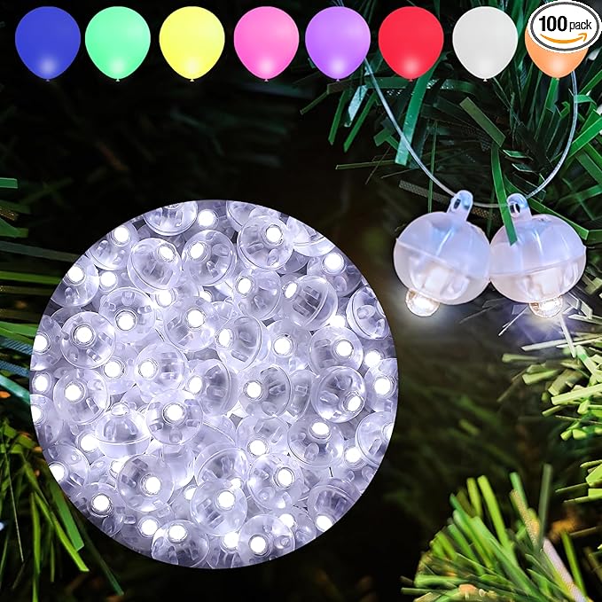 Aogist 100pcs White Mini Lights with Hook,Long Standby Time Waterproof LED Balloon Light,Battery Powered,Ball Lamp for Balloon Paper Lantern Birthday Party Christmas Halloween (Matching Tag Rope)
