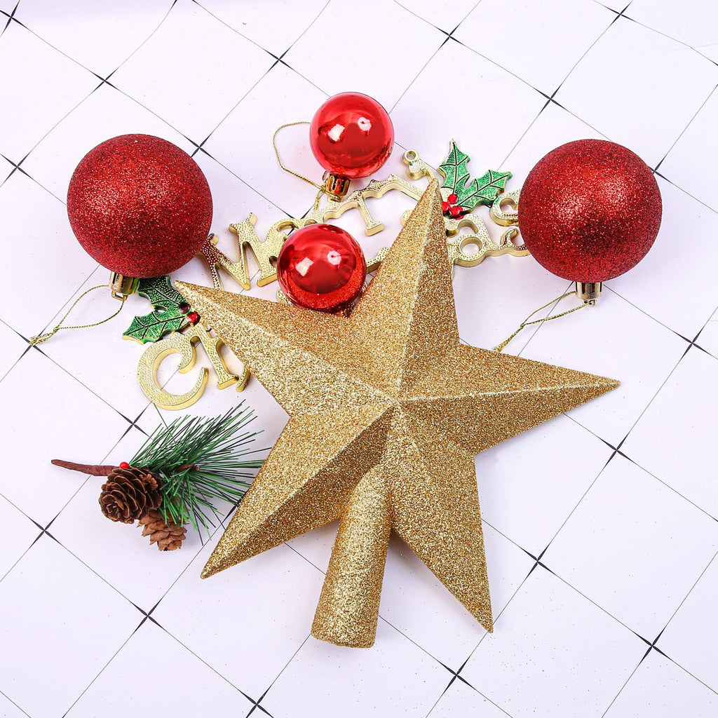 Aneco Glitter Mini Christmas Tree Topper Shatter-Proof Small Christmas Tree Decoration Treetop for Holiday Ornament or Home Decor, (Gold, 4 inch)