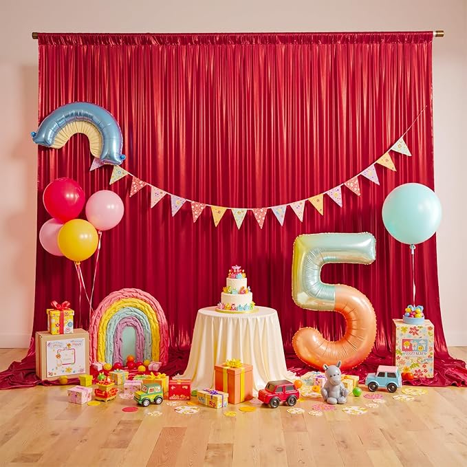 gogoparti 10x10FT Red Sequin Backdrop Curtain - 2 Panels of 5x10FT Wrinkle-Free Glitter Drapes for Photography, Birthdays, Weddings & Graduations