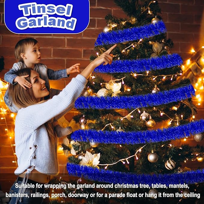 50 Feet Christmas Foil Fringe Banner Metallic Tassle Garland Metallic Backdrop Parade Floats Shiny Hanging Ceiling, Valentine's, Wedding, New Year Party Decorations(2" x 50', Blue)