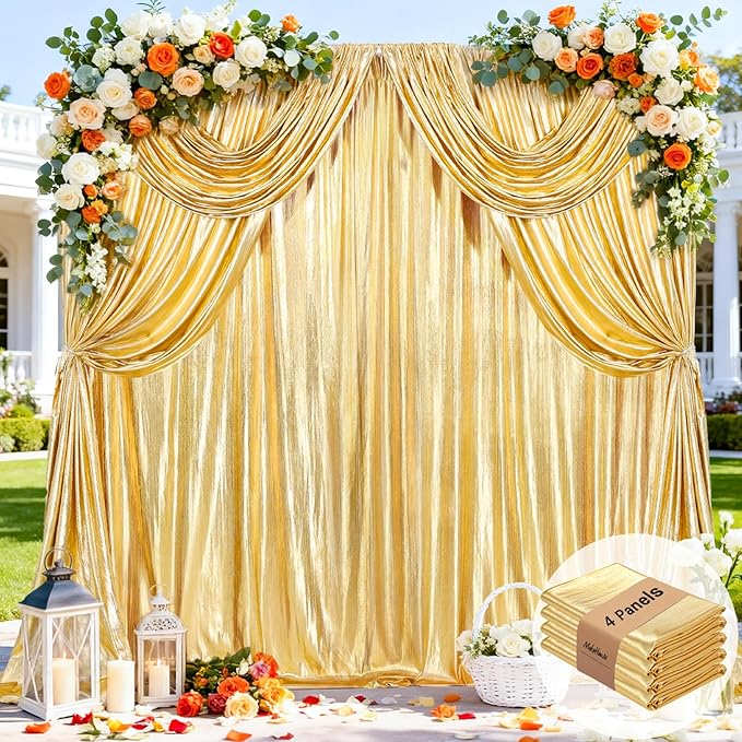 Wedding Backdrop Curtains for Arch Drape: 4 Panels 4.8x8FT Glitter Backdrop Wrinkle-Free Fabric for Fall Christmas Party Decorations