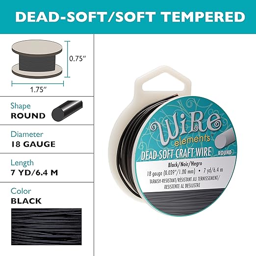 The Beadsmith Wire Elements Craft Wire – Tarnish Resistant, Soft Temper, Round, Black Color – 1mm, 18 Gauge, 7 Yard Spool – Jewelry Making, Wire Wrapping, Floral, & Other DIY Crafts