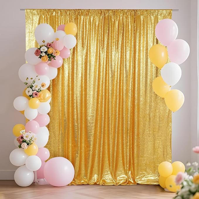SquarePie Sequin Backdrop Less See Through Thick Background for Photography Glitter Curtain Party 6FT x 8FT Gold