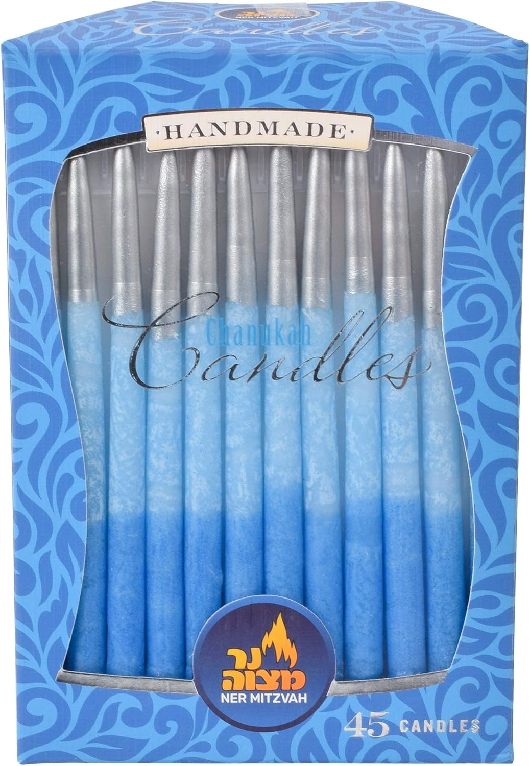 Ner Mitzvah Hanukkah Candles, Ombre Blue and Silver Dripless Chanukah Candle, Premium Quality Wax - 45 Candles for All 8 Nights