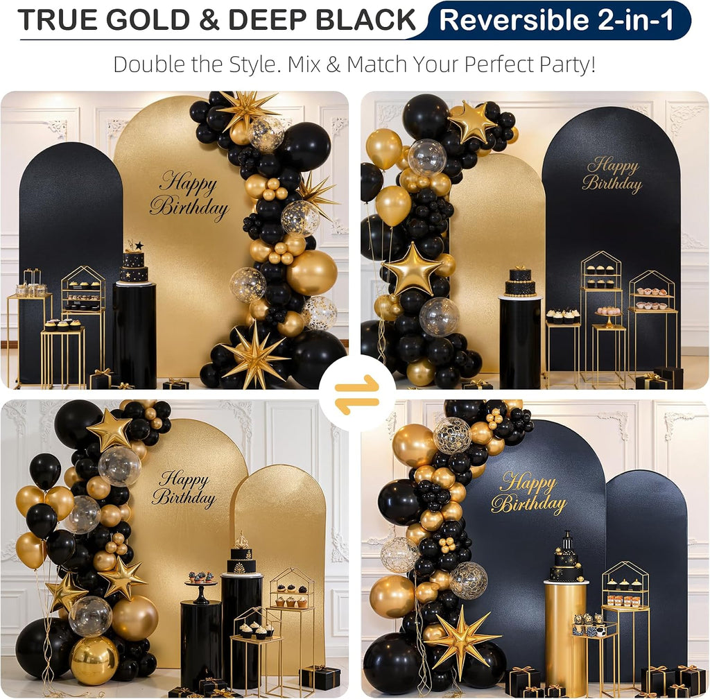 gold black glitter arch backdrop cover 2set (6 shown in use