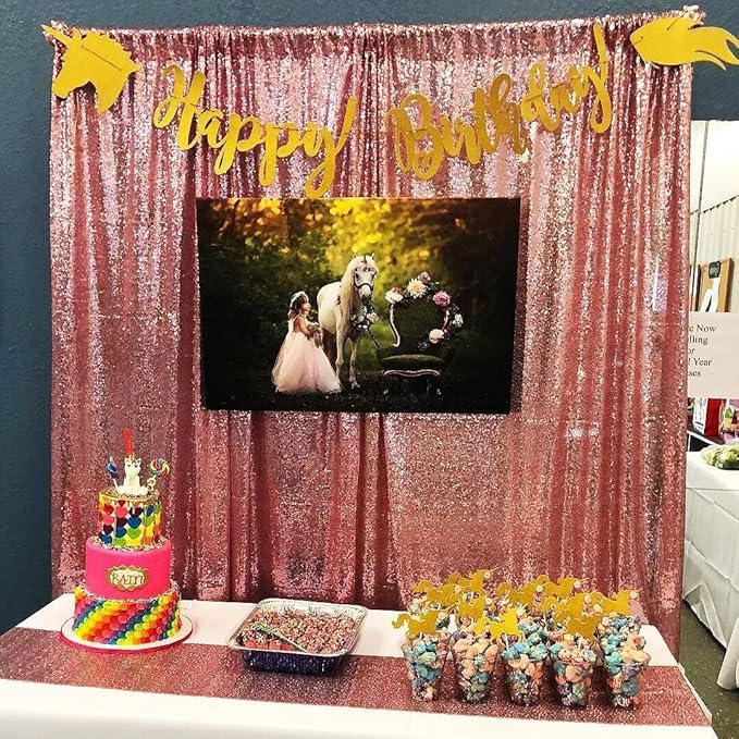 Poise3EHome Fuchsia Pink Sequin Backdrop,8FT x 10FT Sequin Photography Backdrop Curtain for Party Decoration