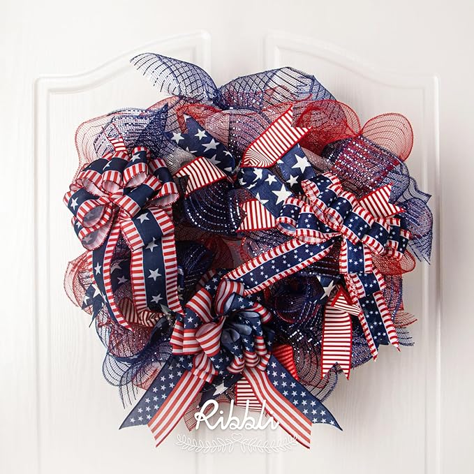 Ribbli 2 Rolls Navy Blue Mesh Ribbon,10 inch x 30 feet(10Yard) Each Roll,Metallic Navy with Navy Wide Foil,Use for Wreath Swags and Decorating