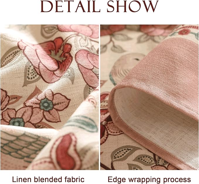 patdrea Designer Vintage Round Tablecloth,Pink Linen Table Cloth with Birds Pattern,Colorful Decoration French Table Cover for Kitchen Dining,Party,Thanksgiving,Christmas,Diameter 67"-Kulom a