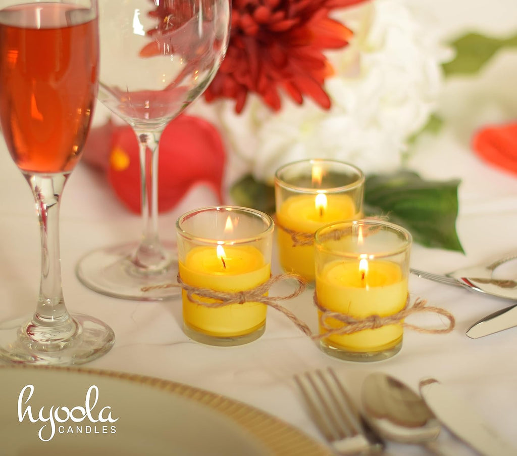 Hyoola Citronella Candle Votives in Glass Cup, Indoor and Outdoor Decorative and Mosquito, Insect and Bug Repellent Candle, Natural Fresh Scent, 12 Hour Burn Time, Made in Europe (Pack of 12)