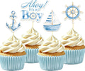 24 Pcs Ahoy It's a Boy Cupcake Toppers, Ahoy Its a Boy Baby Shower | Food Fruit Picks for Decoration Party Favors